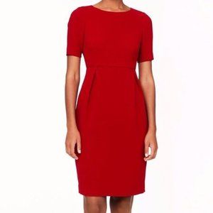J. Crew Red Crepe Short Sleeve Pleated Sheath Professional Dress